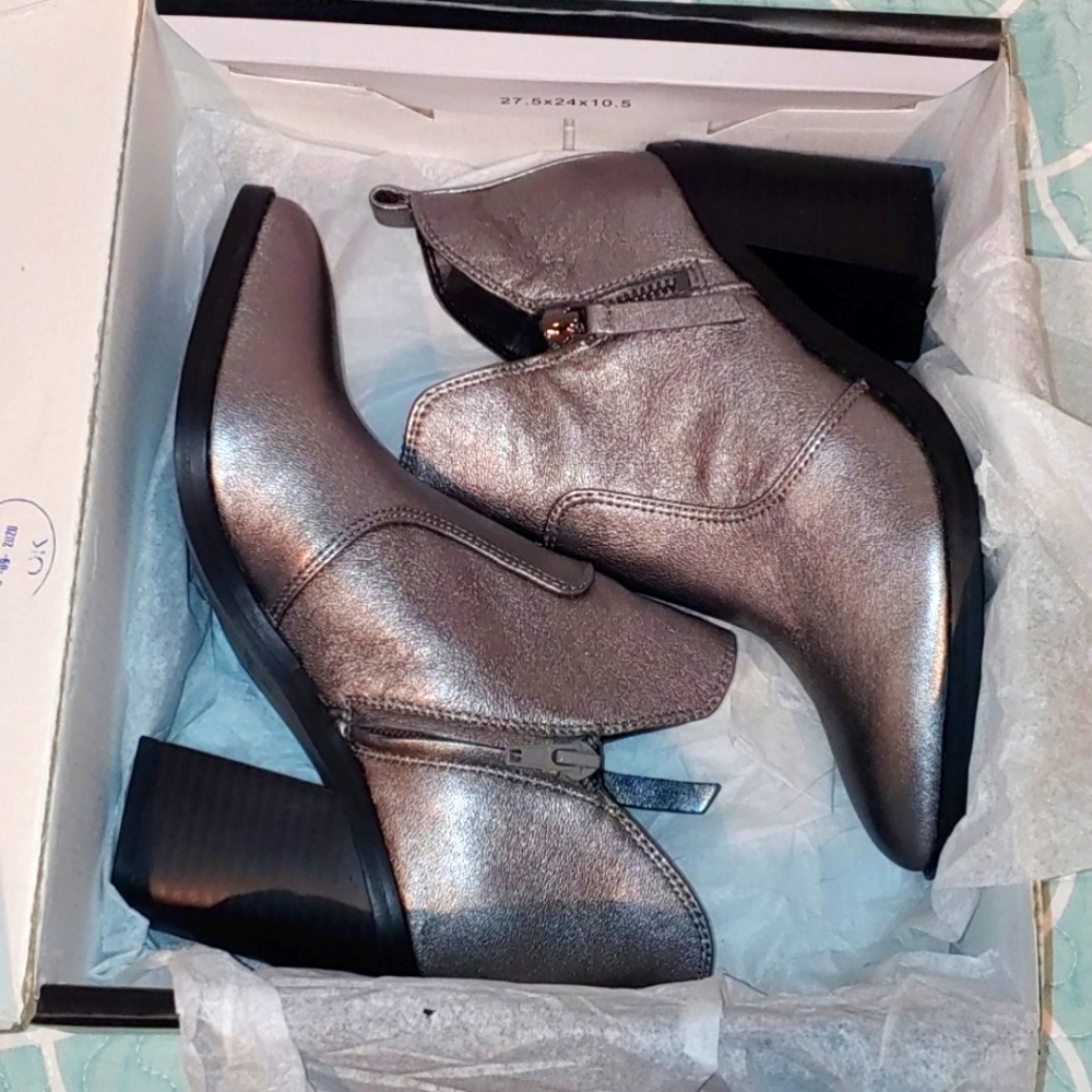 Byro Heeled Booties - 5 / M / Pewter Leather